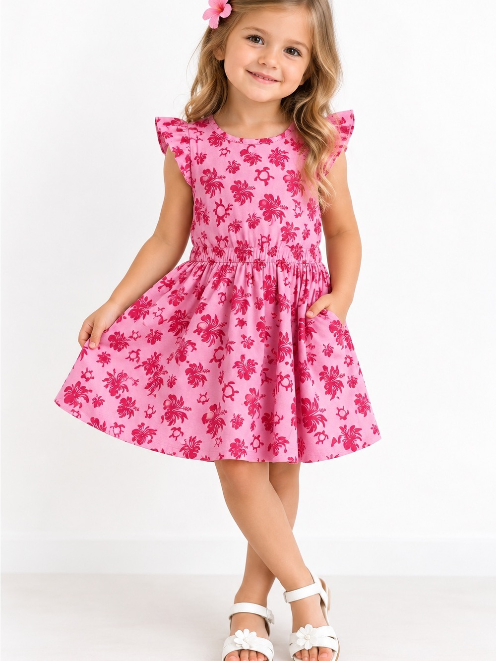 Vilebrequin Girls Pink Turtle & Hibiscus Dress 4A/104
cm Organic Cutton